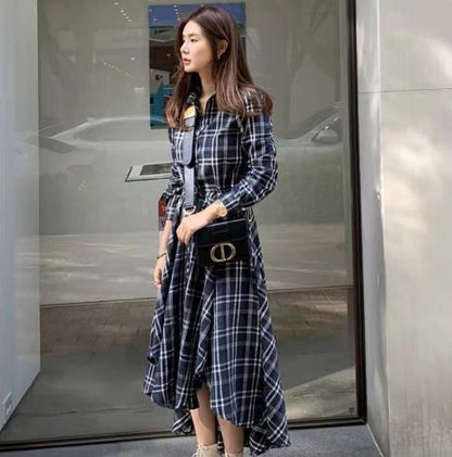 Long Sleeve Plaid Shirt Dress