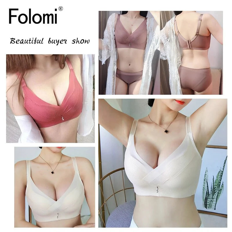 Wide Strap Wire Free Push Up Bra