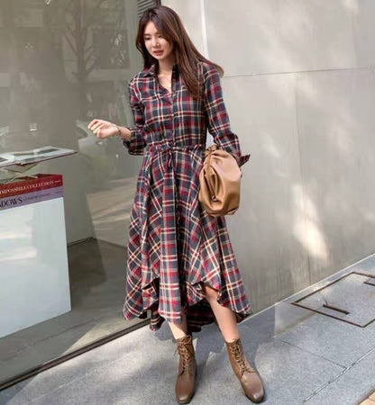 Long Sleeve Plaid Shirt Dress