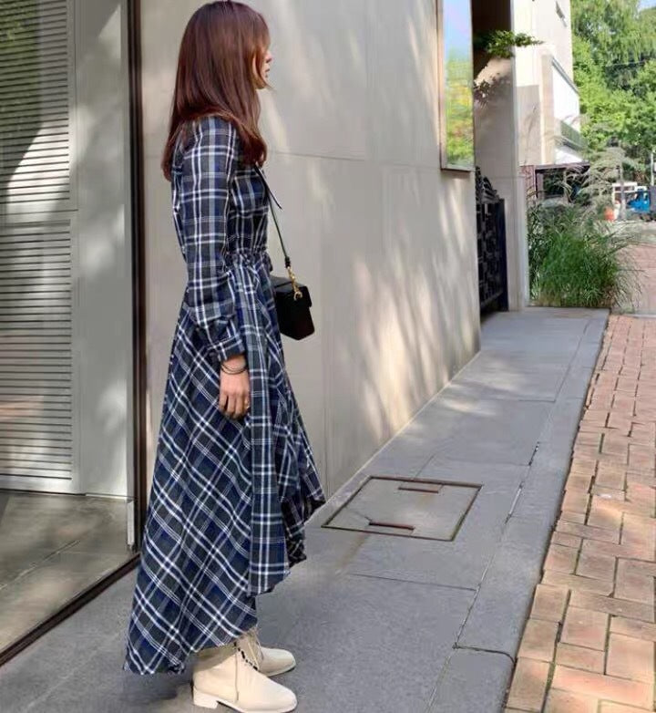 Long Sleeve Plaid Shirt Dress