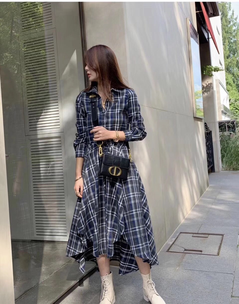 Long Sleeve Plaid Shirt Dress