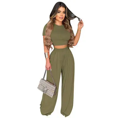 Casual Crop Top and Loose Pants Set