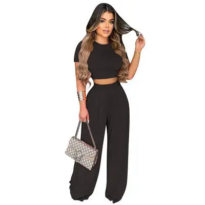 Casual Crop Top and Loose Pants Set