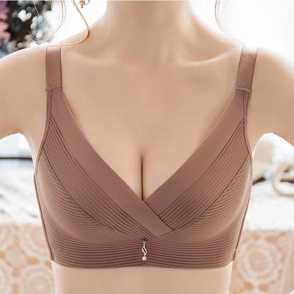 Wide Strap Wire Free Push Up Bra