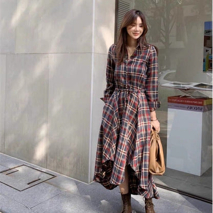 Long Sleeve Plaid Shirt Dress