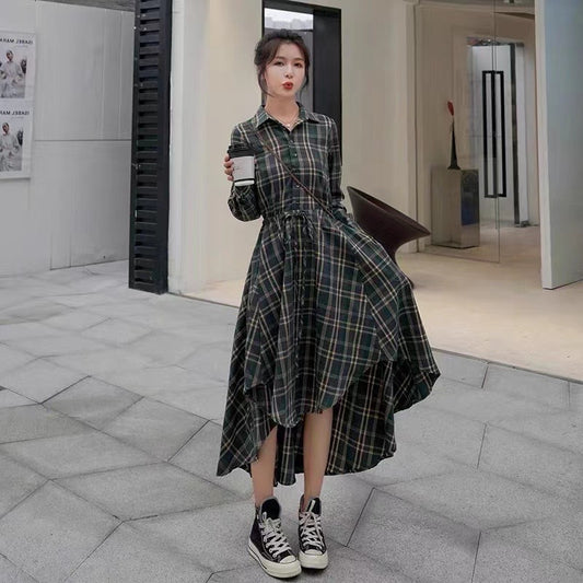 Long Sleeve Plaid Shirt Dress