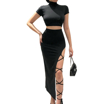 A-Line Slit Skirt and Crop Top Set