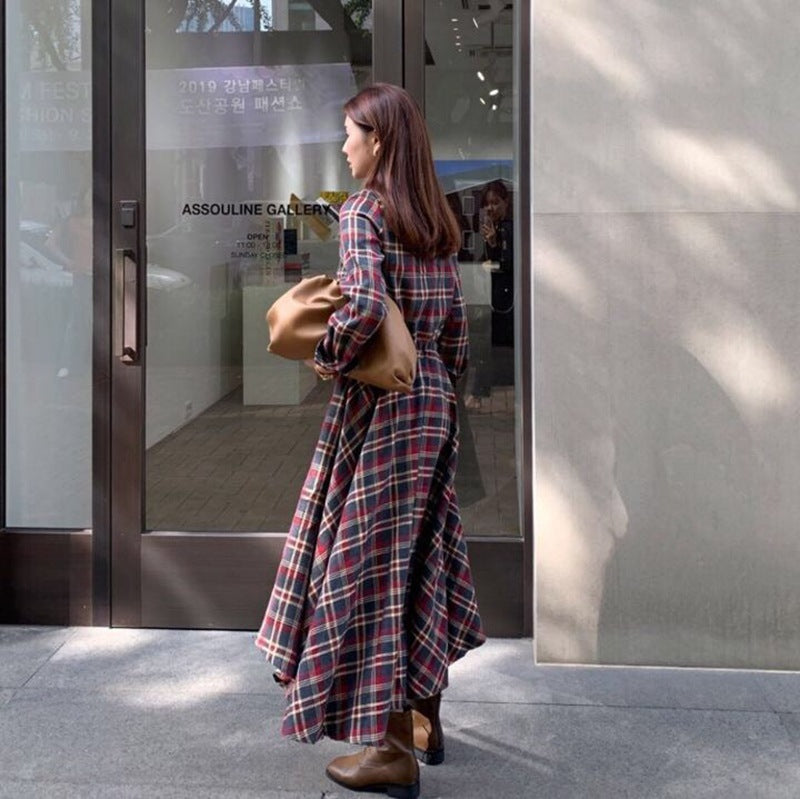 Long Sleeve Plaid Shirt Dress