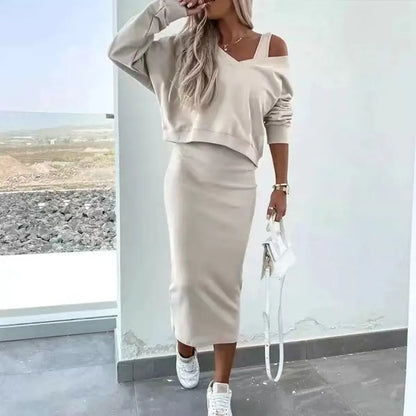 V-Neck Sweater Skirt Set