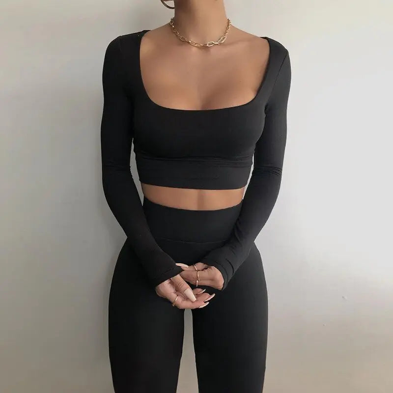 Long Sleeve Crop Top Legging Set