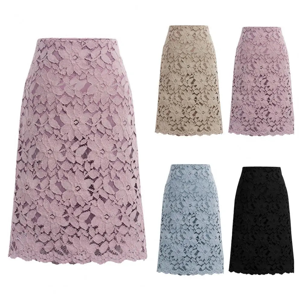 Lace Overlay Midi Skirt